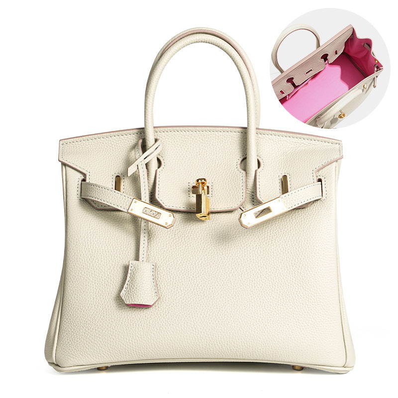 Women's Line First Layer Cowhide Handmade Litchi Grain Handbags