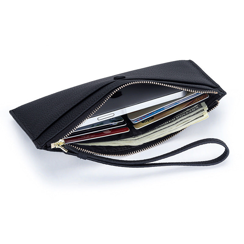 Women's Leather Hand-held Zipper Mobile Large Capacity Bags