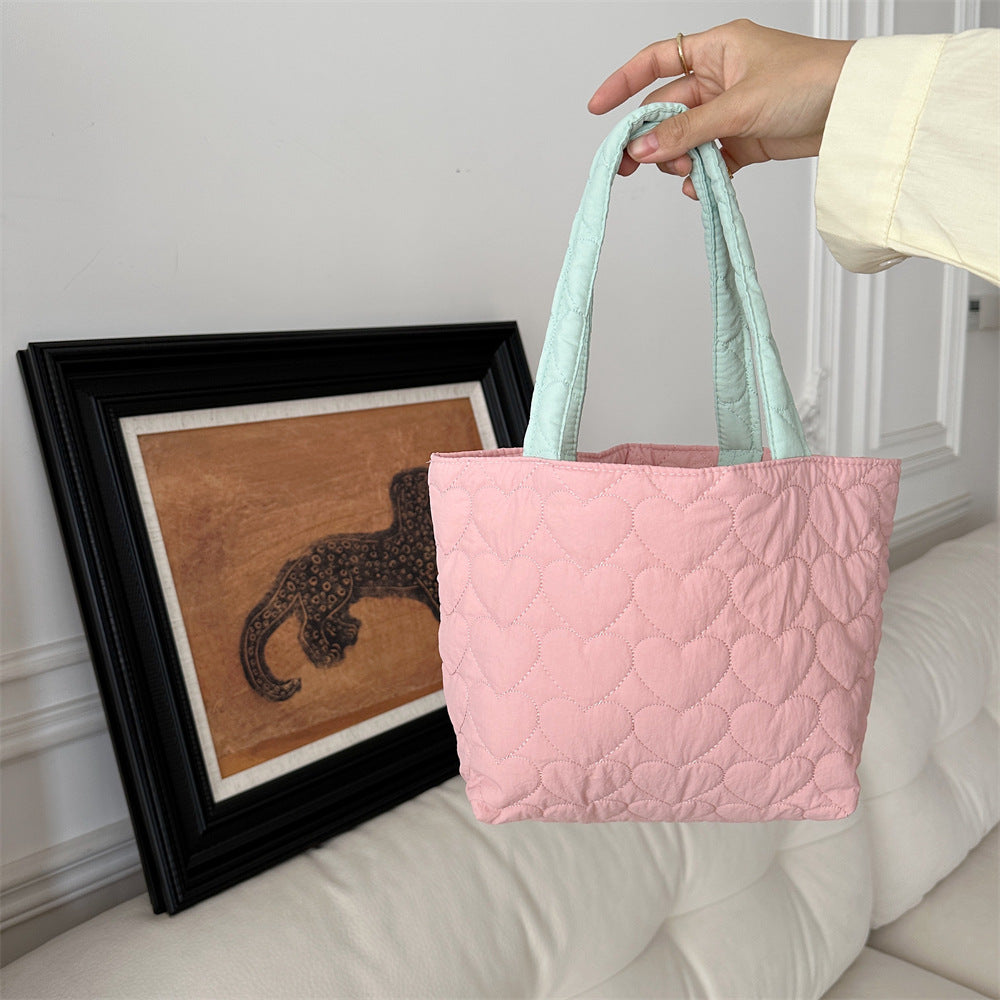 Cute Quilted Heart Soft Lunch Box Handbags