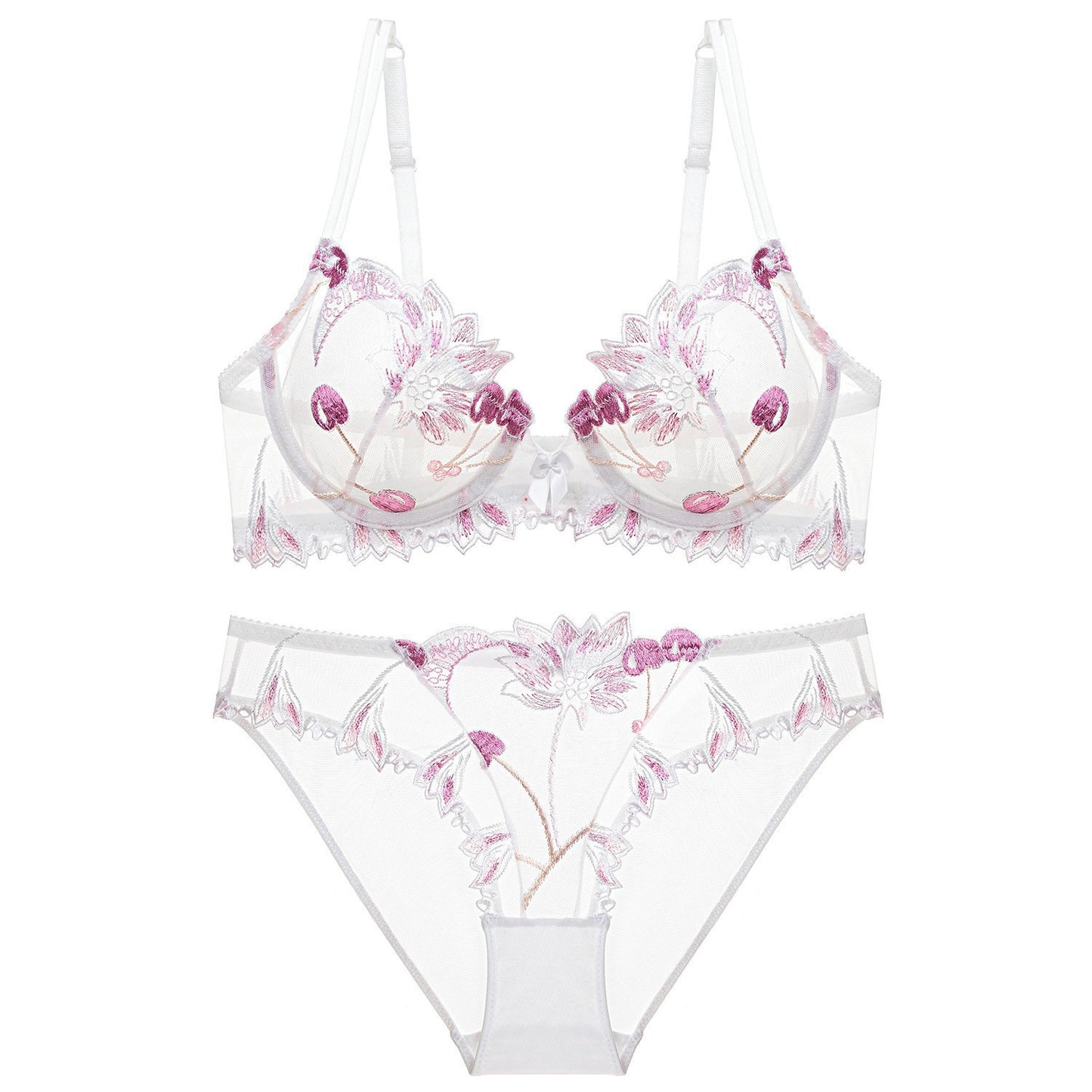 Lace Transparent Cherry Embroidered Mesh Big Lingerie Sets