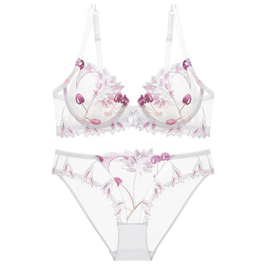 Lace Transparent Cherry Embroidered Mesh Big Lingerie Sets