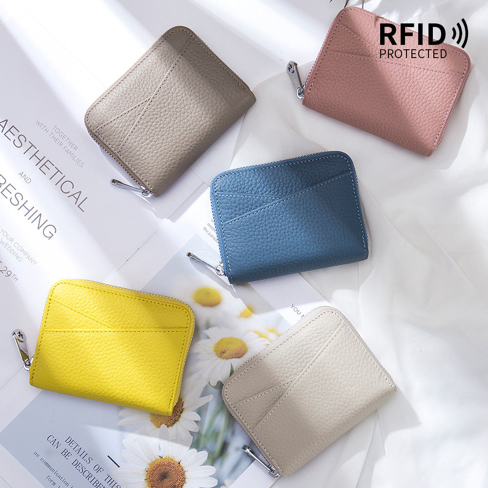 Women's & Men's & Style Organ Zipper Genuine Leather Card Holder