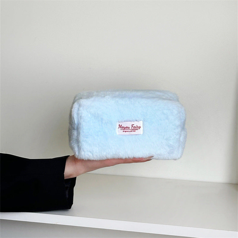 Plush Sweet Solid Color Large Capacity Makeup Bag