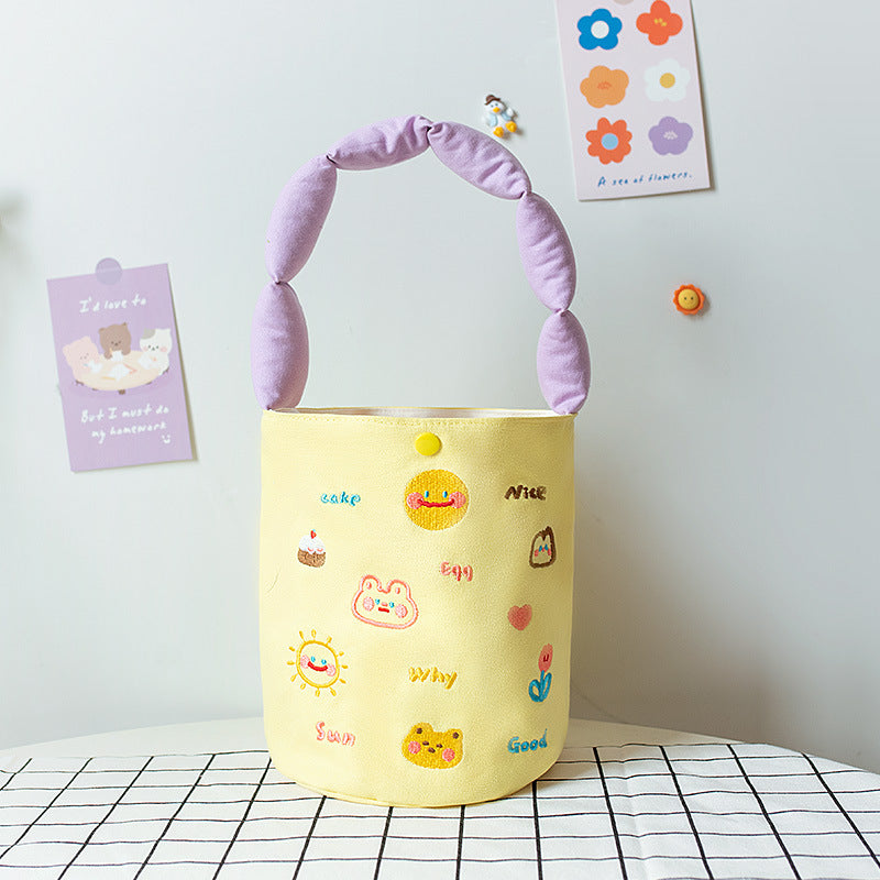 Embroidered Canvas Female Lunch Box Hand Handbags