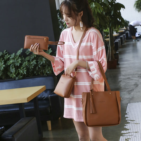 Women's Fashion Korean Style Litchi Pattern Set Handbags