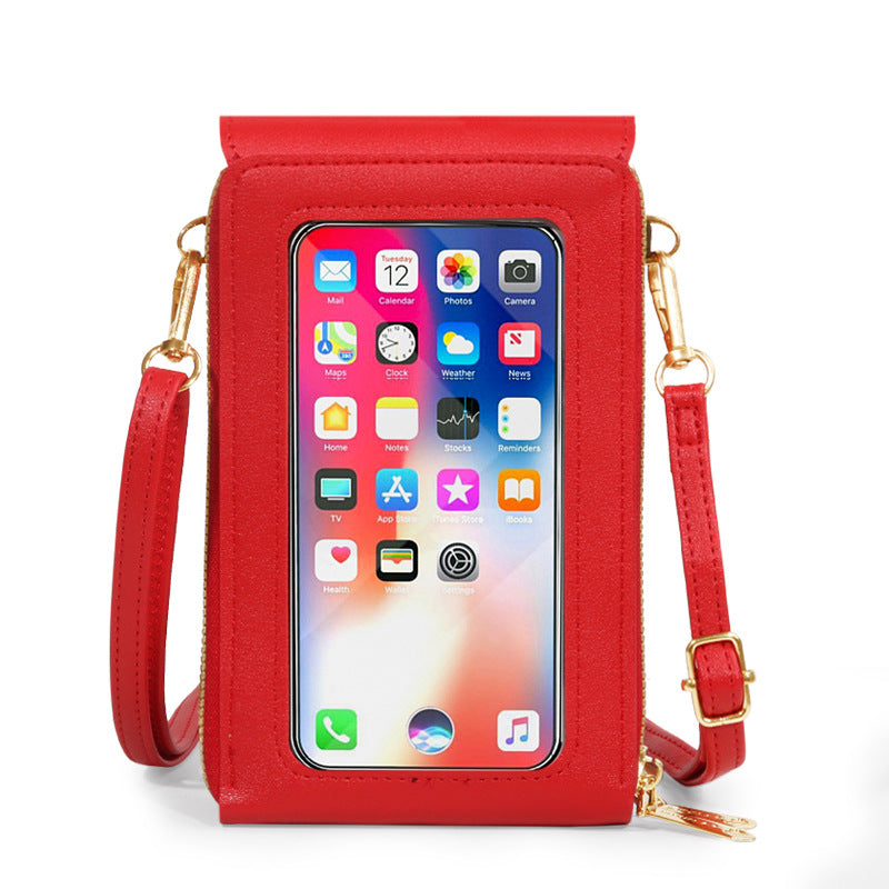 Women's Fashionable Leather Touch Screen Mobile Retro Solid Bags