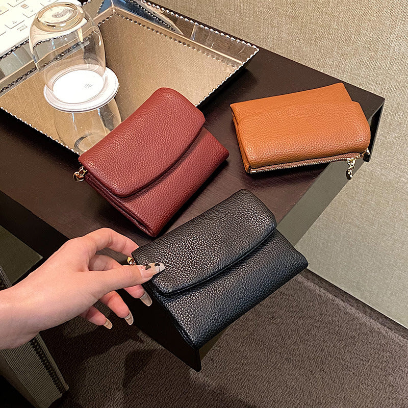 Women's Litchi Pattern Short Folding Large Capacity Card Holder