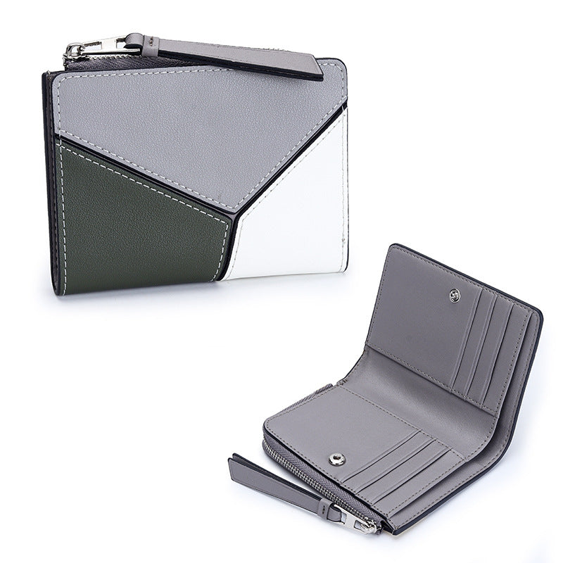 Women's Cowhide Short Stitching Fold Genuine Leather Ladies Wallet