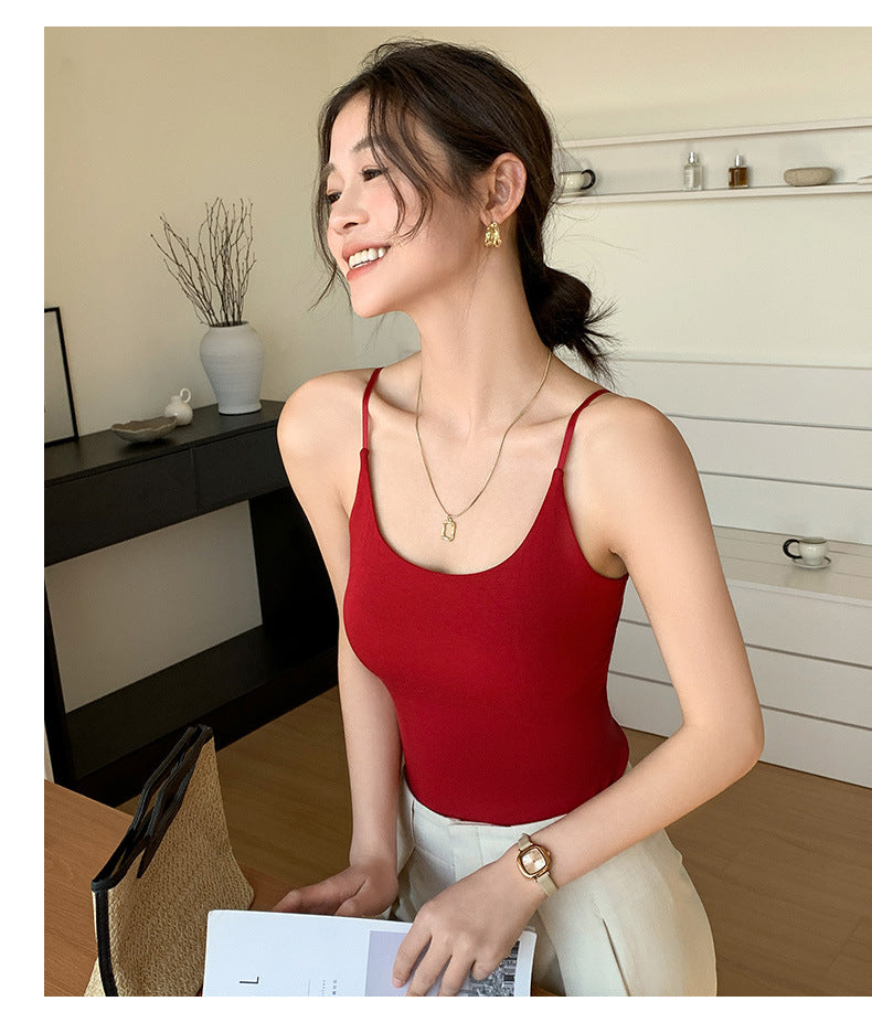 Women's Vest Solid Color Small Sling Outer Wear Fixed Bras