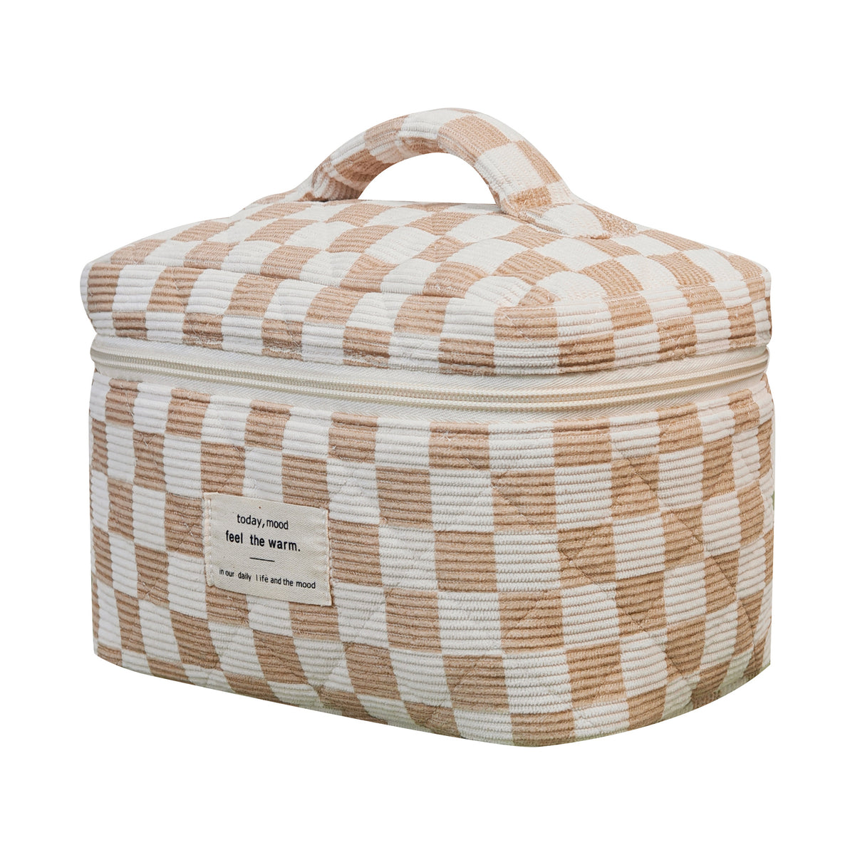 Wind Chessboard Plaid Knitted Large Capacity Portable Corduroy Makeup Bag