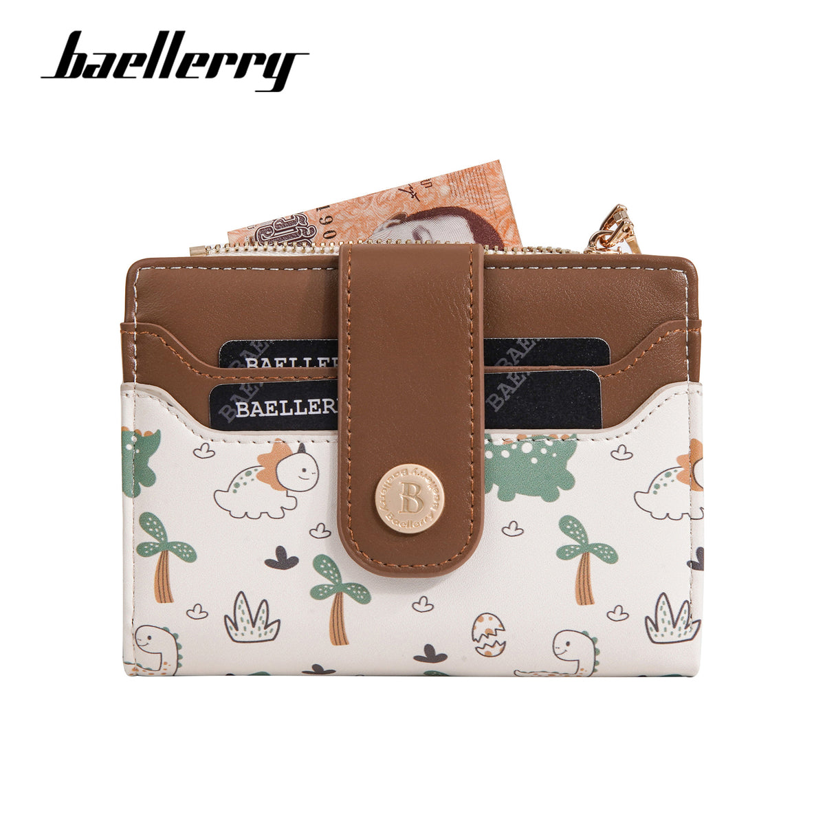 Women's Short Cute Dinosaur Contrast Color Zipper Ladies Wallet
