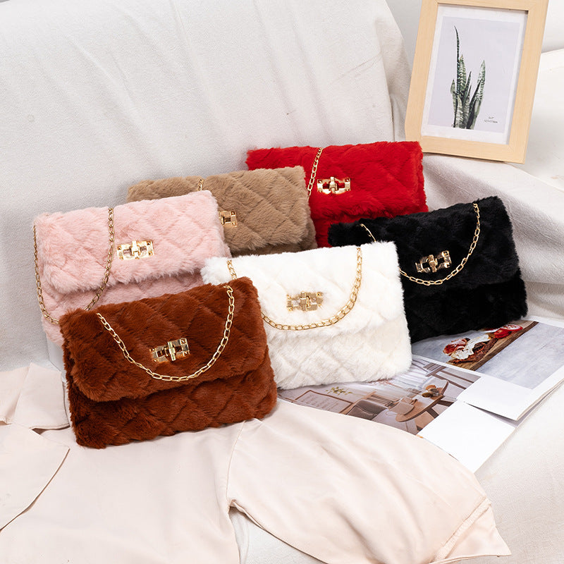 Charming Women's Furry Fashionable Korean Chain Crossbody Bags