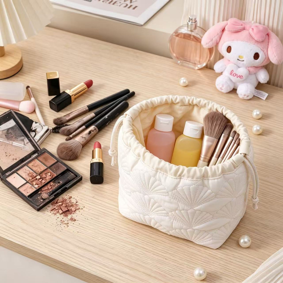 Large Capacity Polyester Drawstring Portable Cosmetics Cosmetic Bags