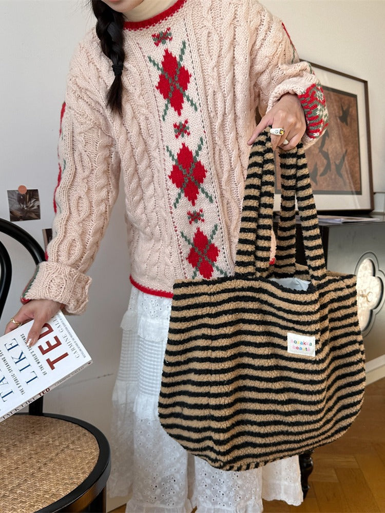 Women's Plush Winter Colorful Polka Dot Class Shoulder Bags
