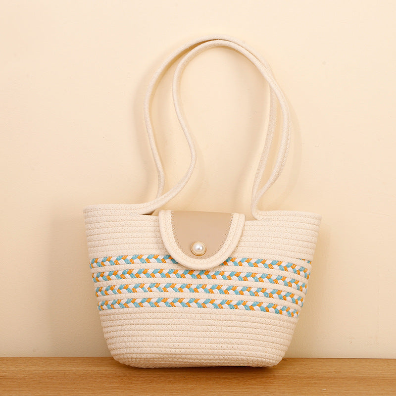 Women's Braid Cotton Woven Large Capacity Trendy Handbags