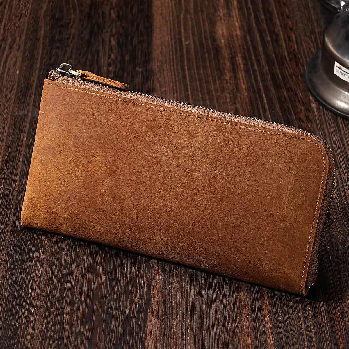 Men's Crazy Horse Leather Long For Zipper Ladies Wallet