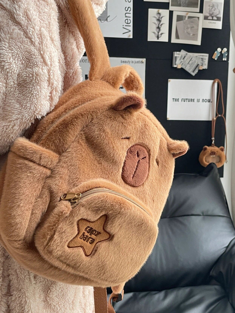 Plush Capybara Cute Wild Fur Female Backpacks