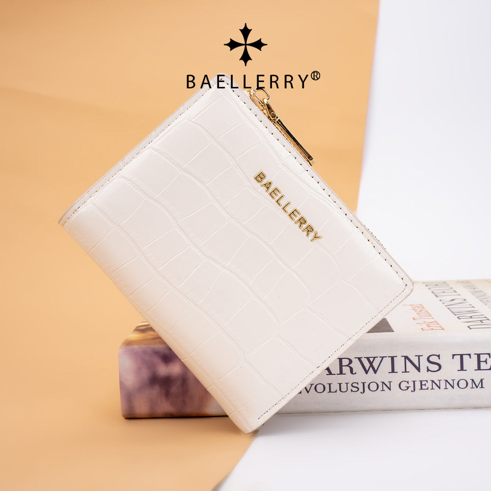 Women's Short Stone Pattern Two-fold Zipper Fashion Ladies Wallets