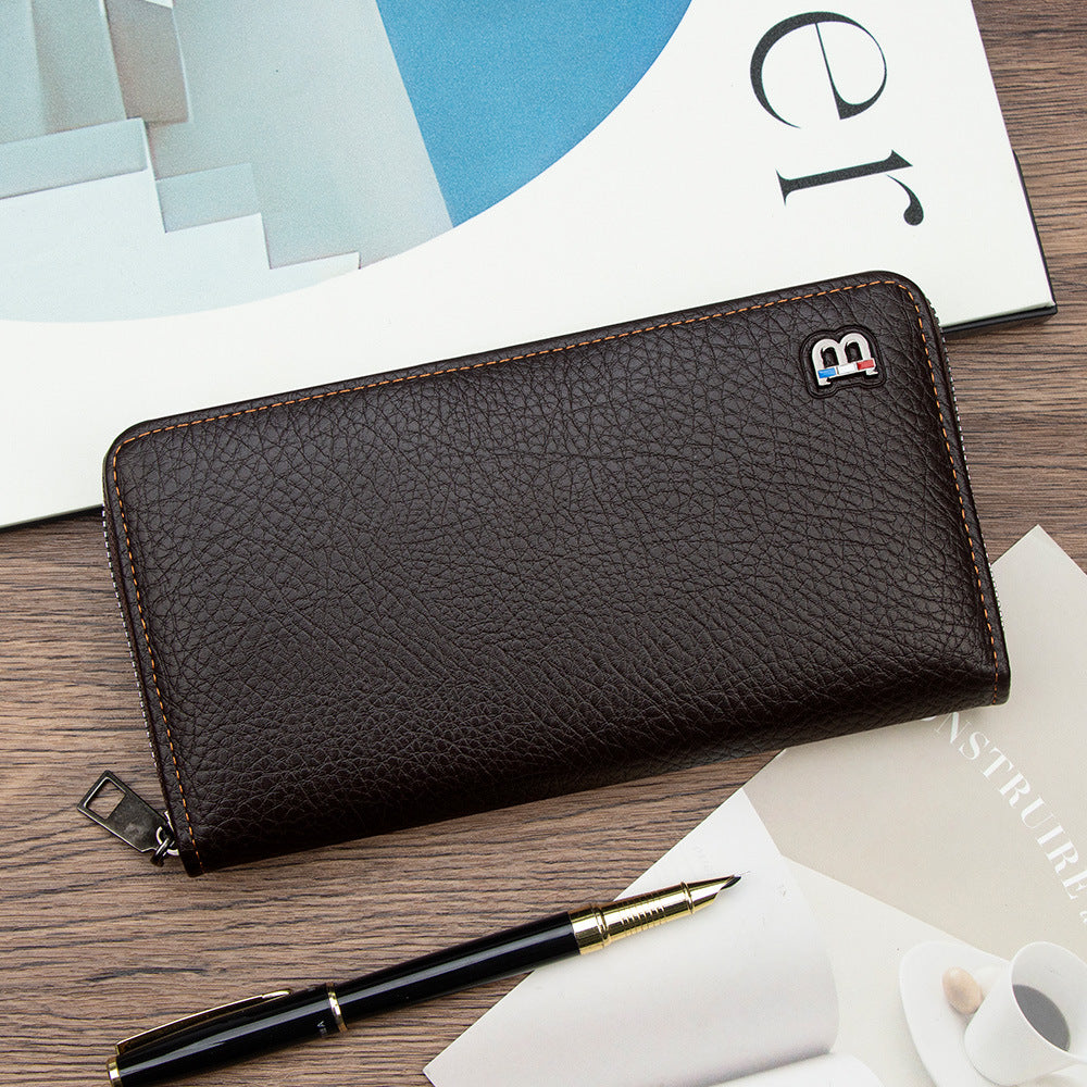 Men's Feel Long Zipper Clutch Multiple Slots Large Capacity Hand-held Men's Wallet