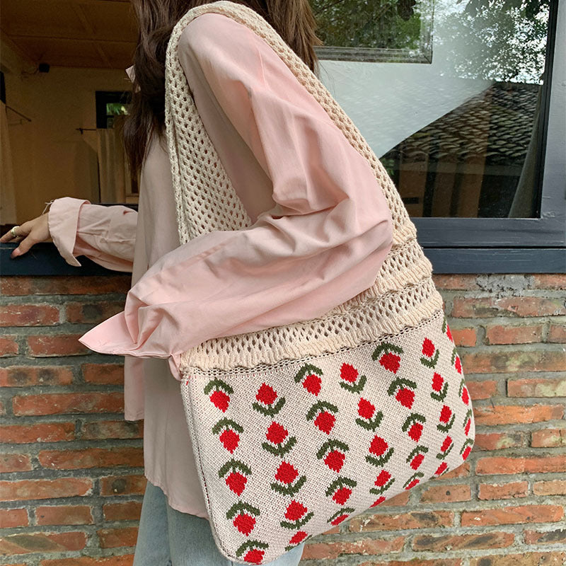 Women's Knitted Flower Vintage Mesh Hollow Out Women's Shoulder Bag