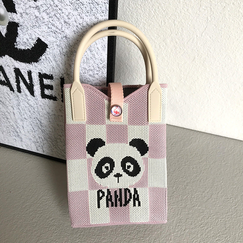 Women's Korean Style Panda Knitted Personal Leisure Handbags