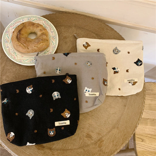 Cute Cotton Linen Cat Mobile Carry-on Handbags