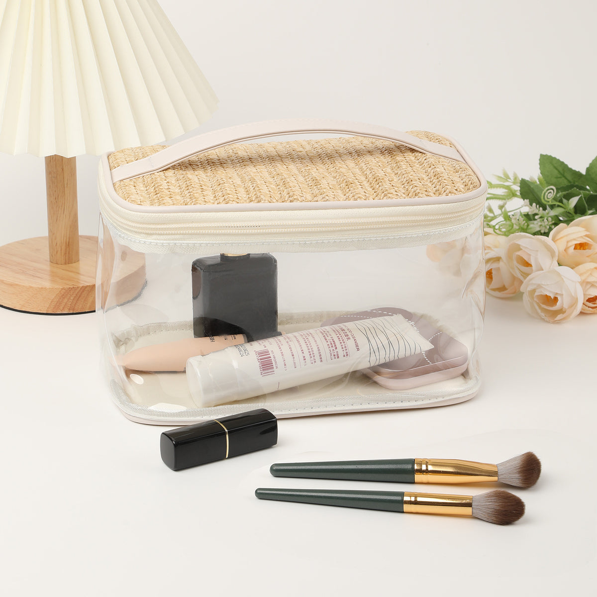 Large Capacity Straw Woven Toiletry Cosmetics Portable Storage Bags