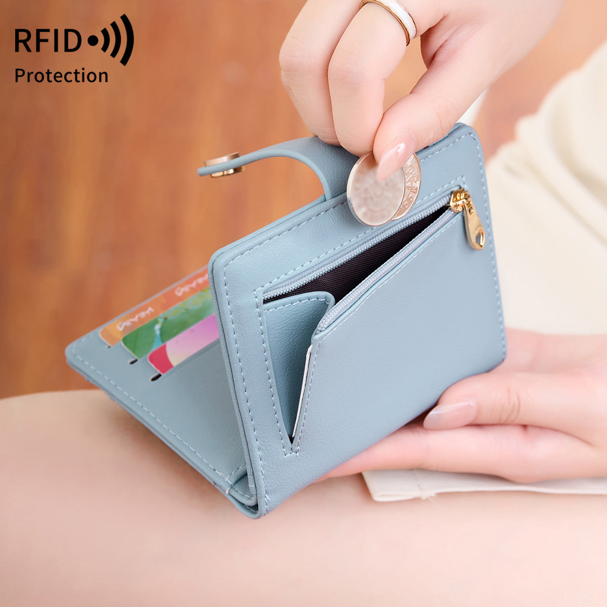 Creative Women's Swiping Simple Bifold Zipper Ladies Wallet
