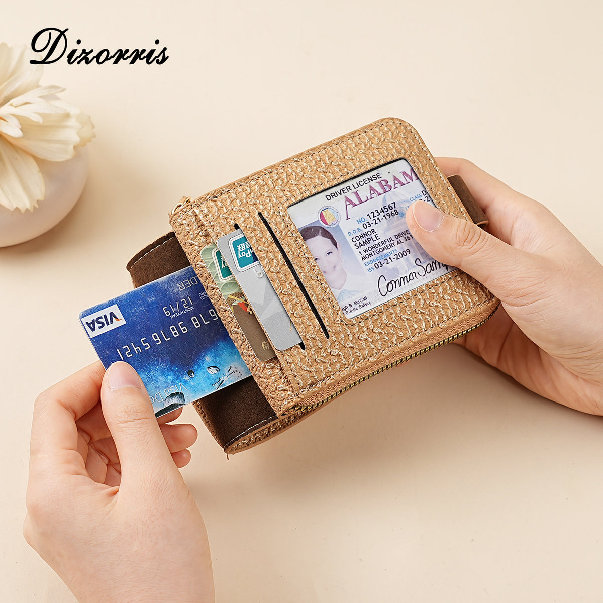Men's Short Fashion Retro Zipper Hasp Tri Card Holder