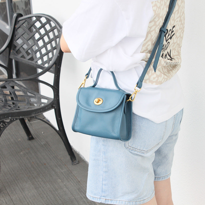 Layer Cowhide Simple Solid Color Portable Handbags