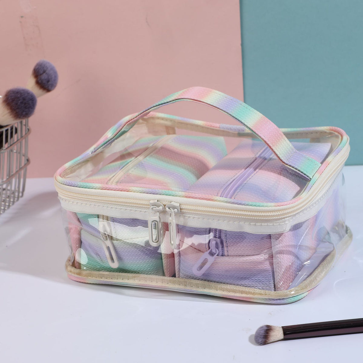 Transparent Striped Rainbow Portable Storage Wash Bags