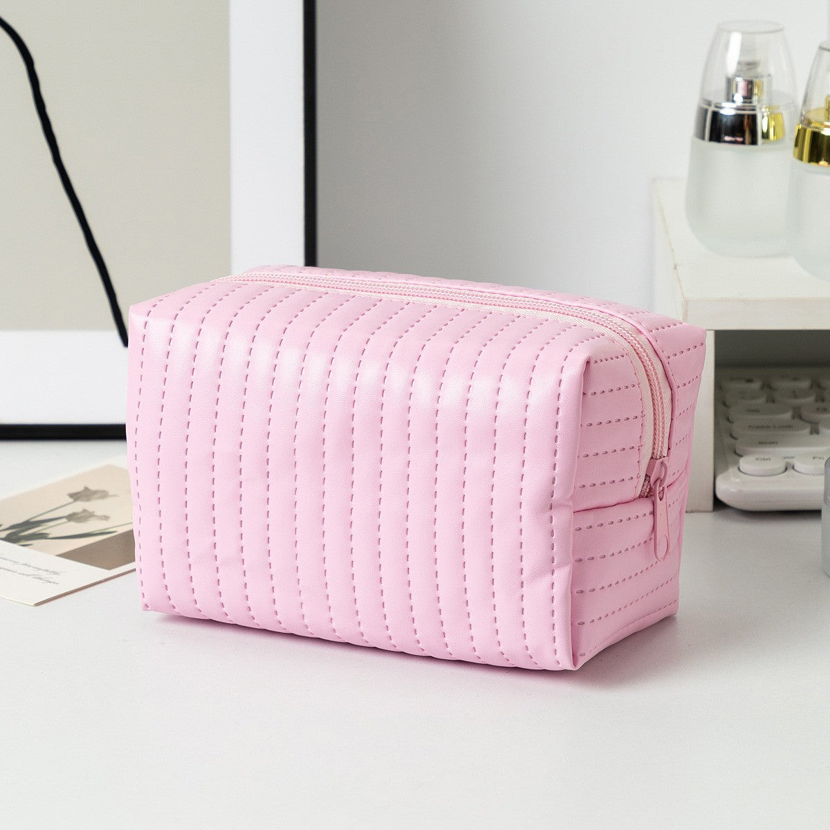 Floral Quilted Toiletries Portable Cosmetics Storage Makeup Bag