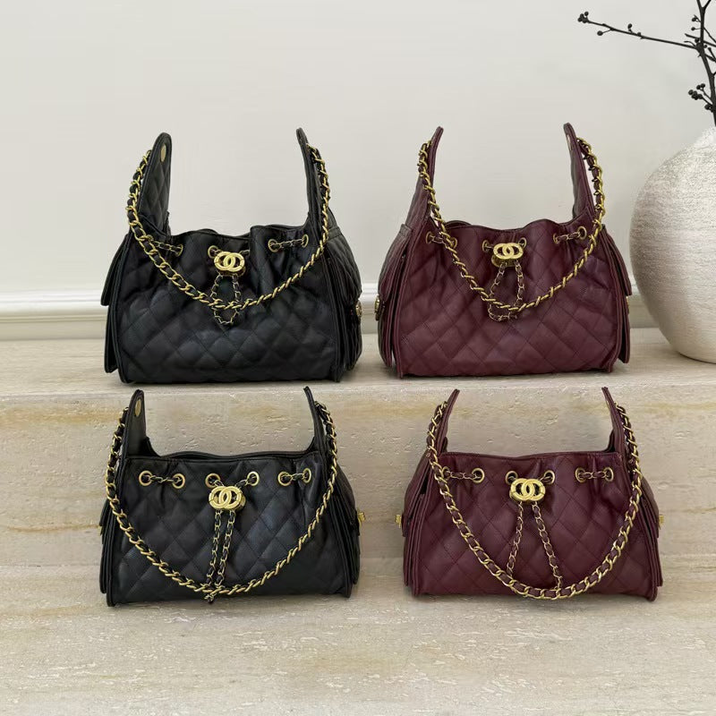 Women's Fashion Large Capacity Underarm Chain Retro Textured Solid Color Bags