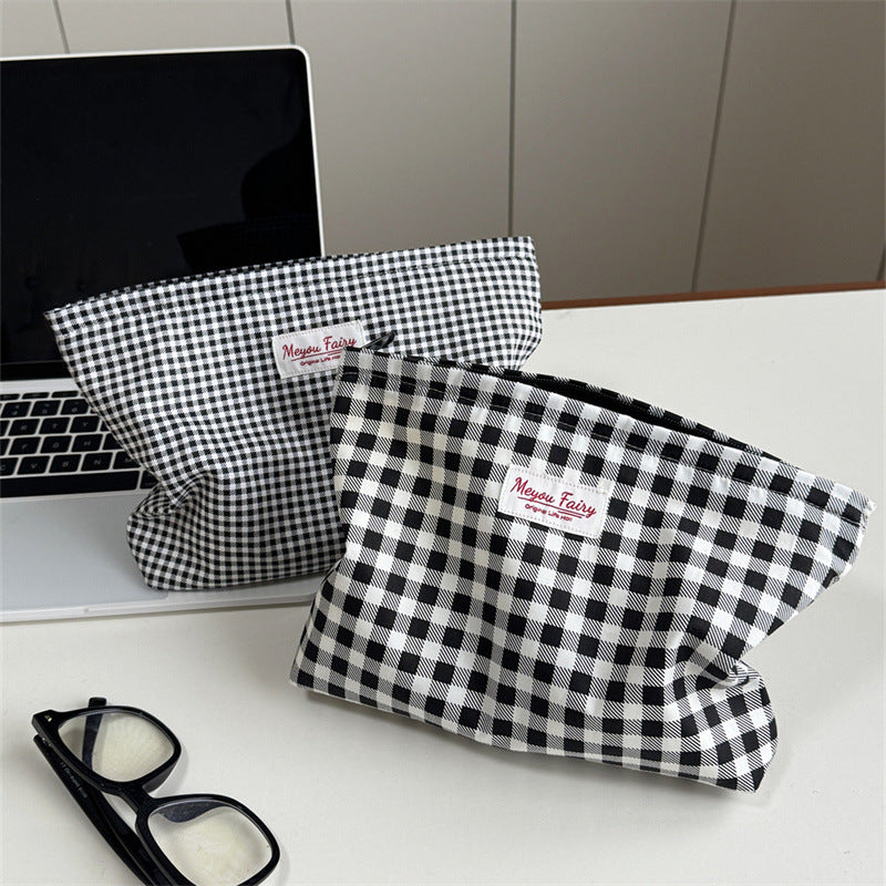 Simple Plaid Printed Niche Buggy Toiletry Makeup Bag