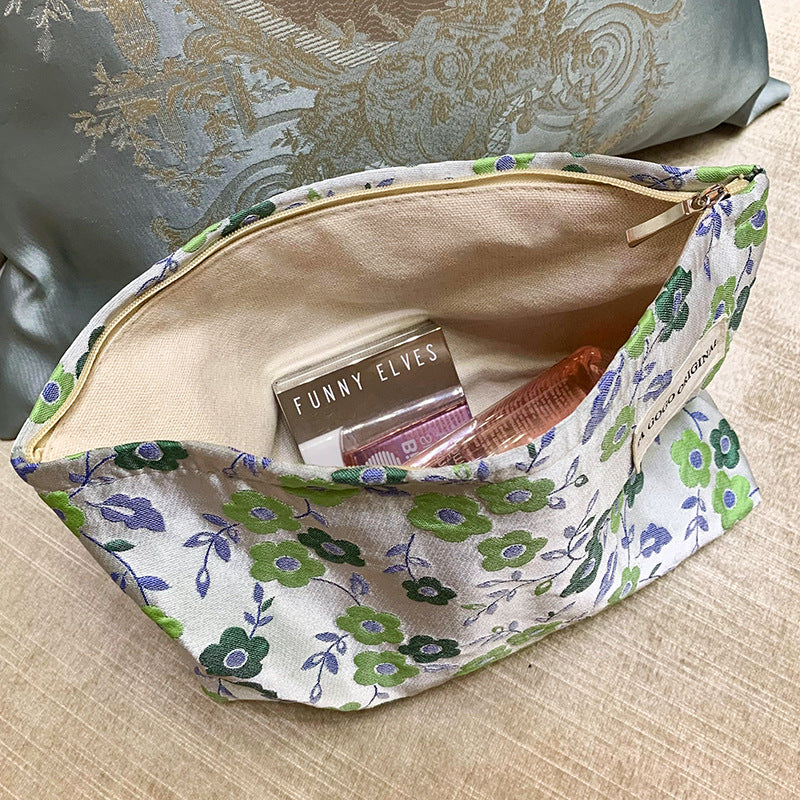 Embossed Flower Literary Printing Buggy Large Capacity Portable Toiletry Canvas Bags