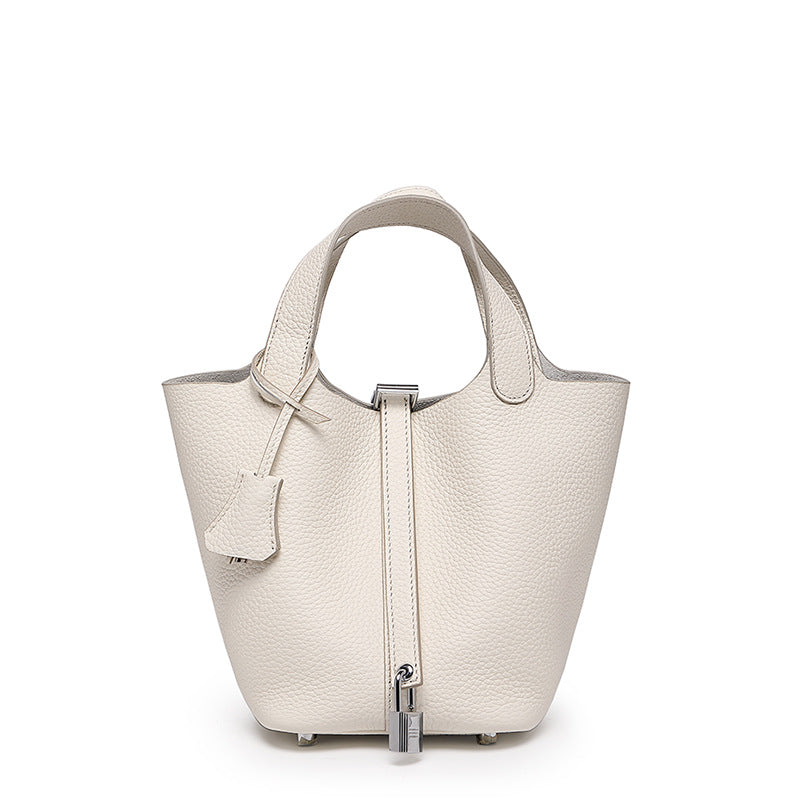 Women's Cowhide Niche Basket Leather Large Capacity Handbags