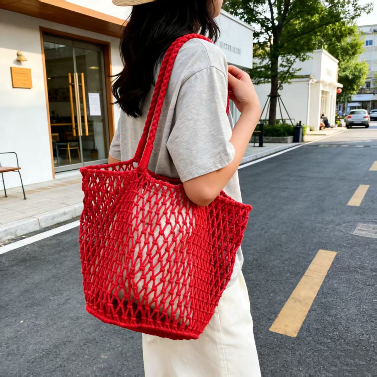Thread Woven Large Capacity Mesh Hollow Handmade Fashion Bags