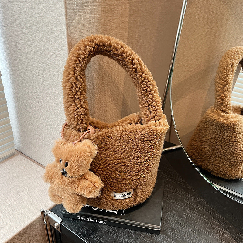 Classic Plush Corner Design Large Capacity Shoulder Bags