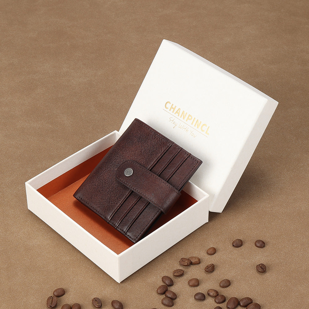 Men's Boxed Thin First Layer Cowhide Zipper Men's Wallets