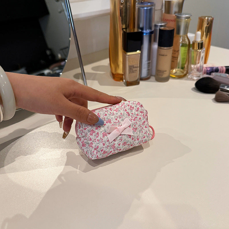 Bow Embroidery Diamond Plaid Floral Cotton Portable Hand Bags