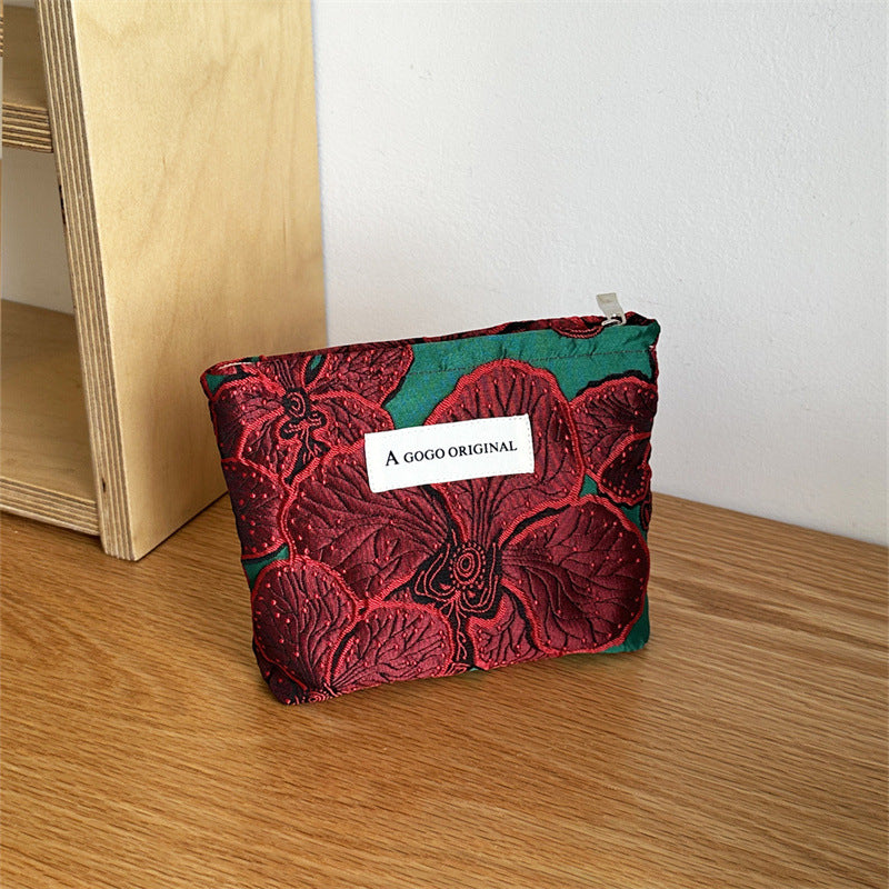 Retro Pomegranate Blossom Portable Skin Care Buggy Large Capacity Makeup Bag