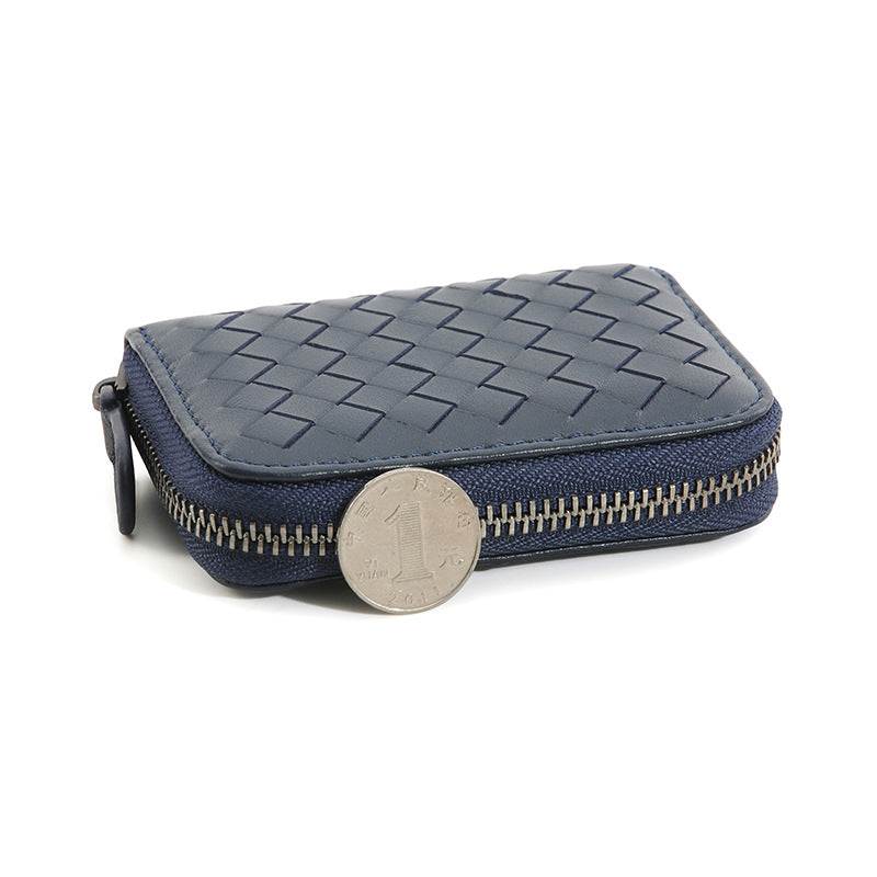 Women's Genuine Leather Mini Sheepskin Woven Business Card Holder