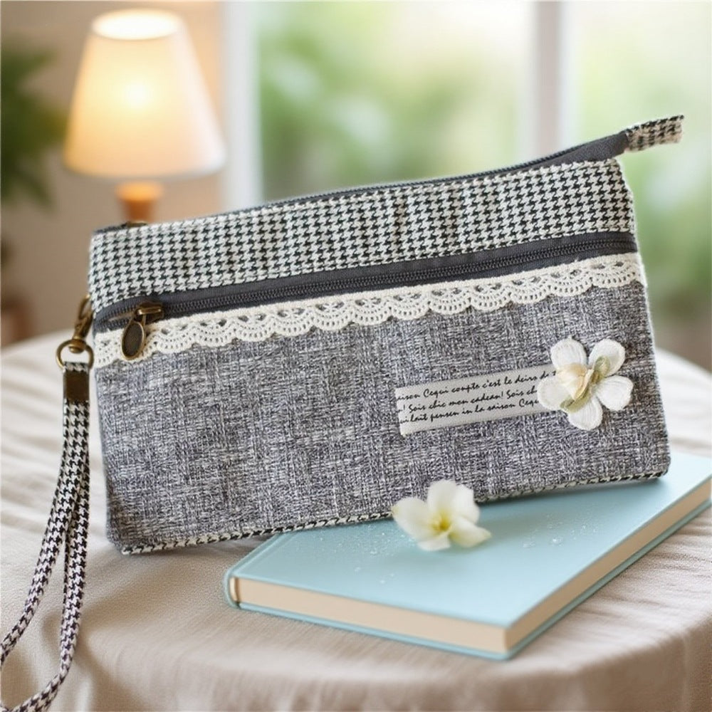 Women's Plain Hemp Double Pull Storage Clutch Bags