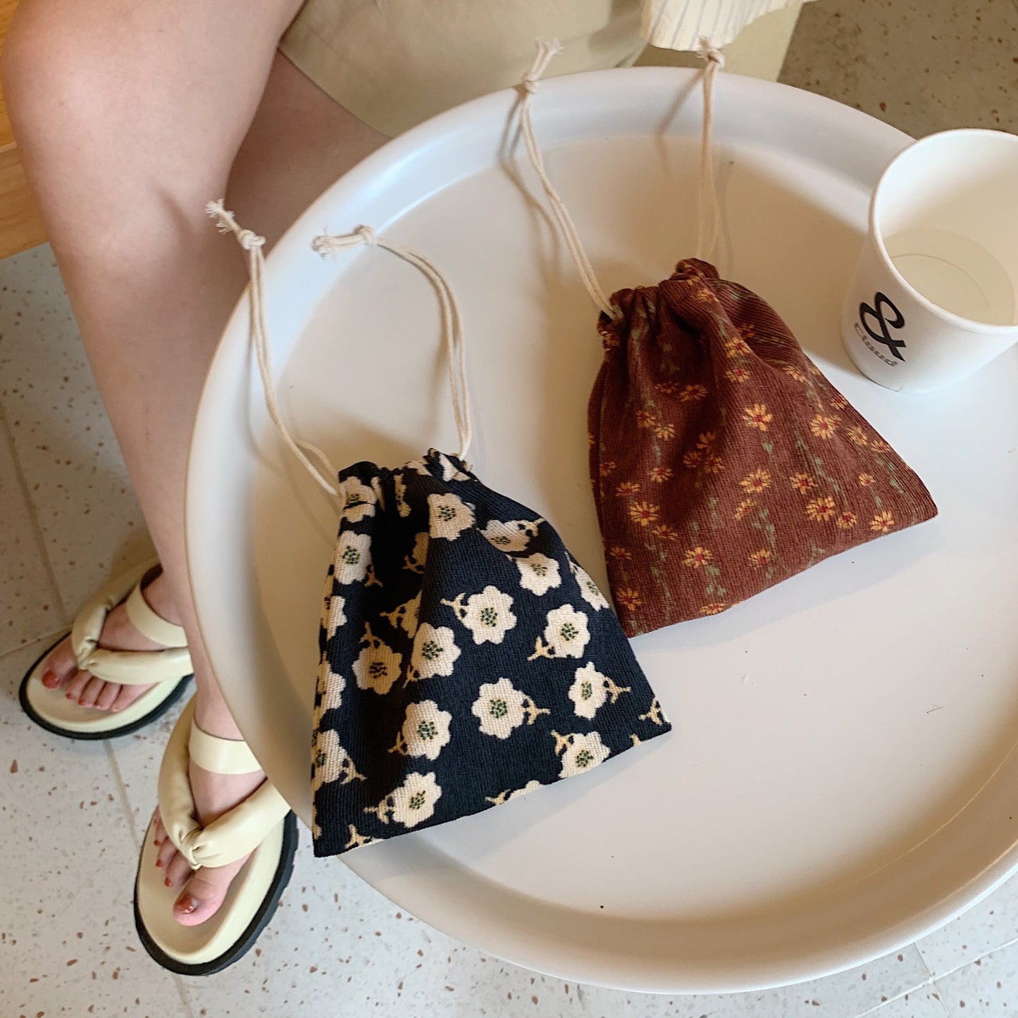 Drawstring Pocket Cute Cloth Female Organizing Bags