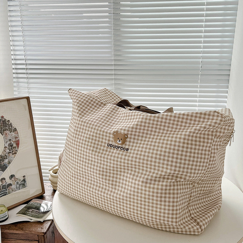 Slouchy Large Capacity Plaid Maternity Cotton Travel Bags