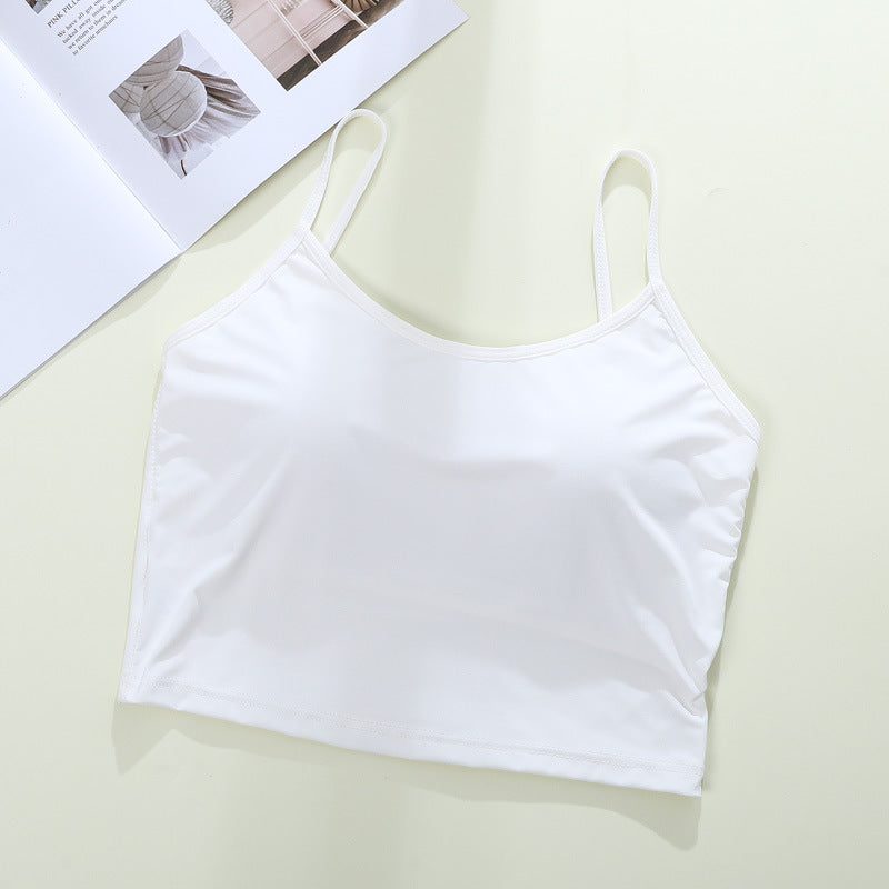 Women's Ice Ribbon Chest Pad Backless Base Tanks Camis
