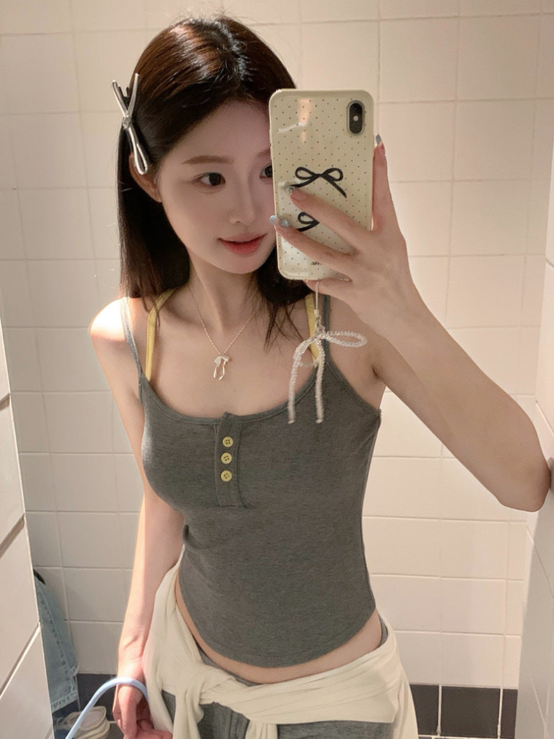 Floral Strap Vest Outer Wear Summer Hot With Bras