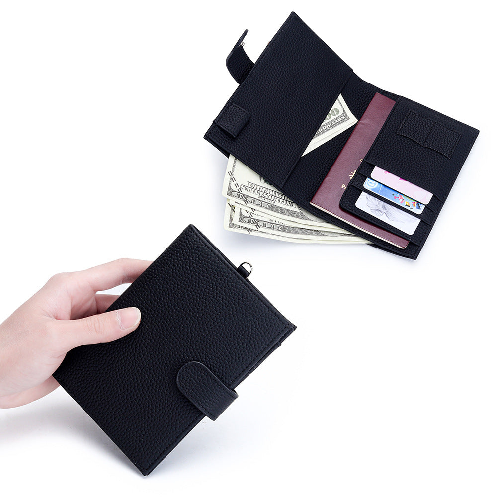 Women's Top Layer Cowhide Multifunctional Halter Passport Cover Document Genuine Ladies Wallet