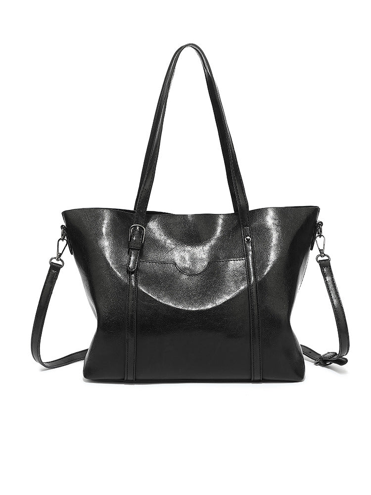 Women's Fashion Trendy Oil Leather Portable Big Women's Shoulder Bag