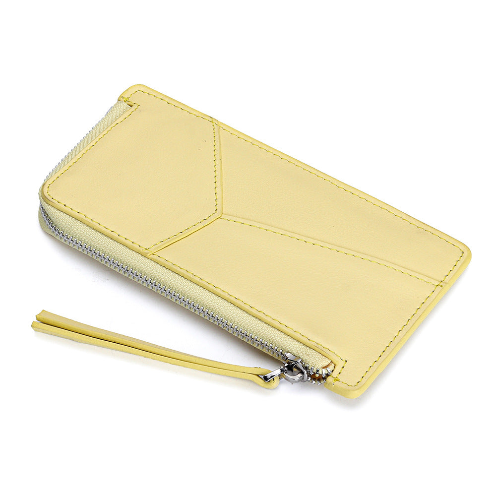 Women's Layer Cowhide Stitching Multiple Slots Zipper Coin Purses